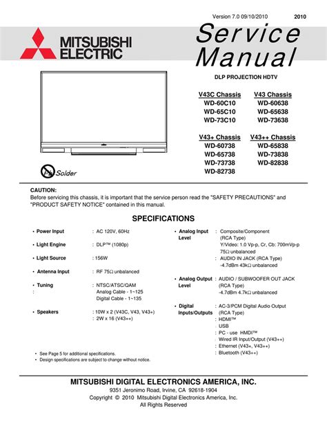 mitsubishi wd 60c10 tvs owners manual Reader