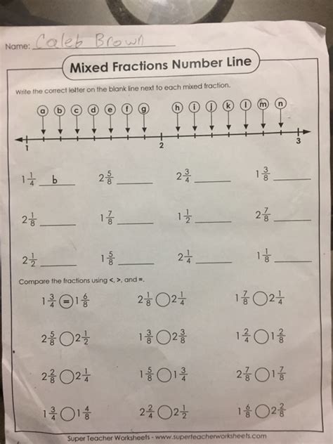 mixed fractions number line b b super teacher worksheets Epub