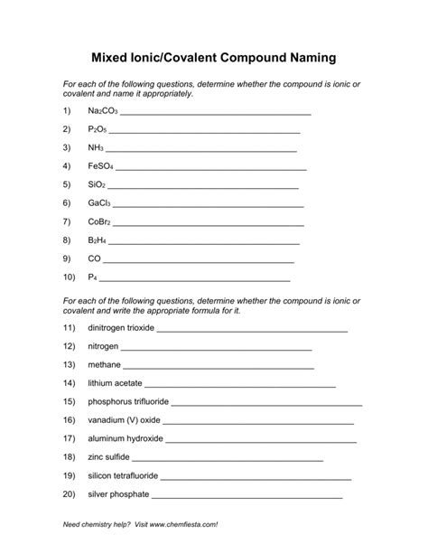 mixed ionic covalent compound naming worksheet answer key Doc