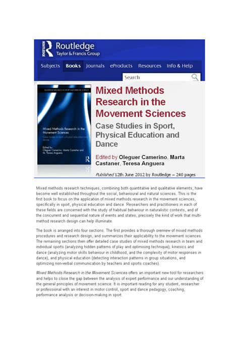 mixed methods research in the movement sciences Epub