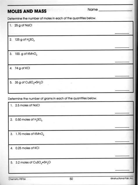 mixed mole problems worksheet answers instructional fair PDF