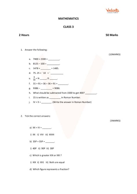 model question paper grade 3 maths Reader