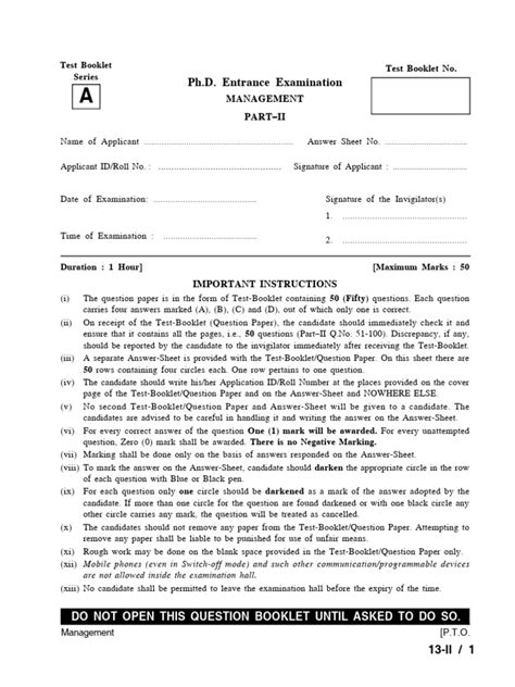 model question paper phd in management Kindle Editon