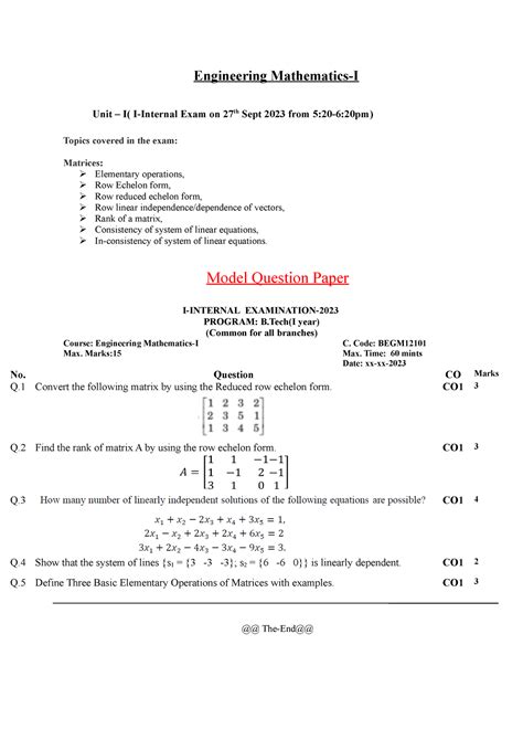 model test paper engineering mathematics Epub