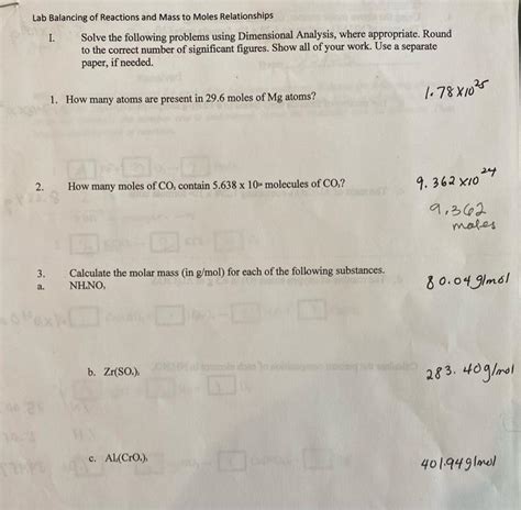 mole and mass relationships lab answers Doc