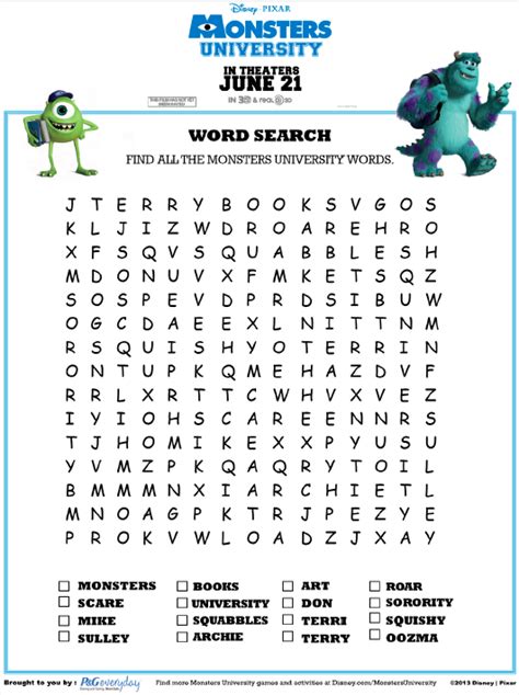 monsters inc small word search