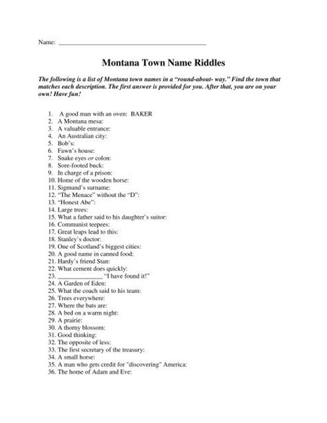 montana town name riddles answers Kindle Editon