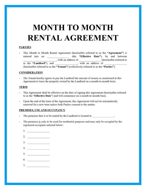 month to month rental agreement