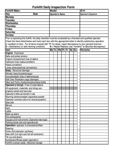 monthly forklift inspection checklist Ebook Doc