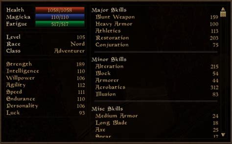 morrowind best max level for stats