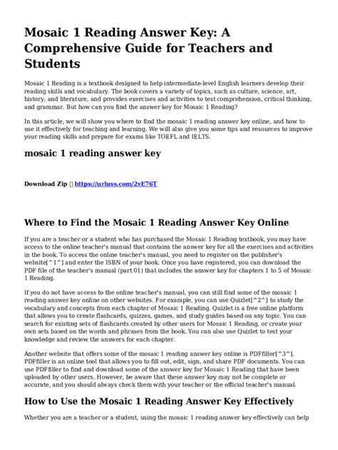 mosaic 1 reading answer key pdf download Doc