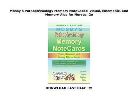 mosbys pathophysiology memory notecards visual mnemonic and memory aids for nurses 2e Epub