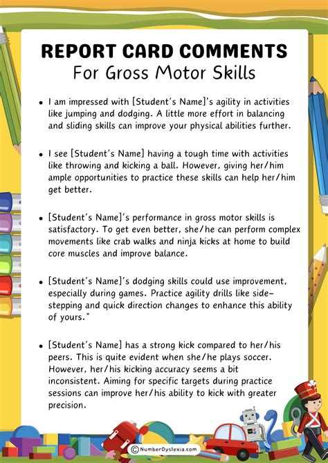 motor development comments for kindergarten reports Reader