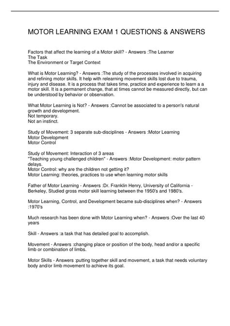 motor learning exam questions Epub