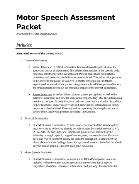 motor speech evaluation report sample Epub