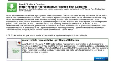 motor vehicle representative exam 2014 Epub