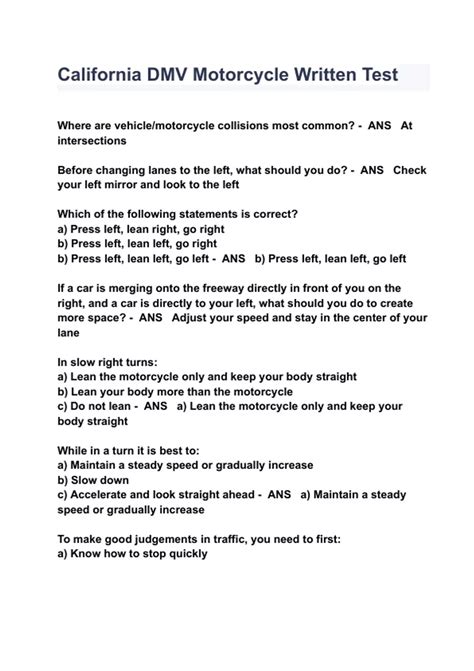 motorcycle written test questions Kindle Editon