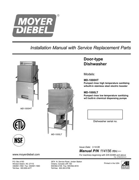 moyerdiebel 501htn dishwashers owners manual Reader