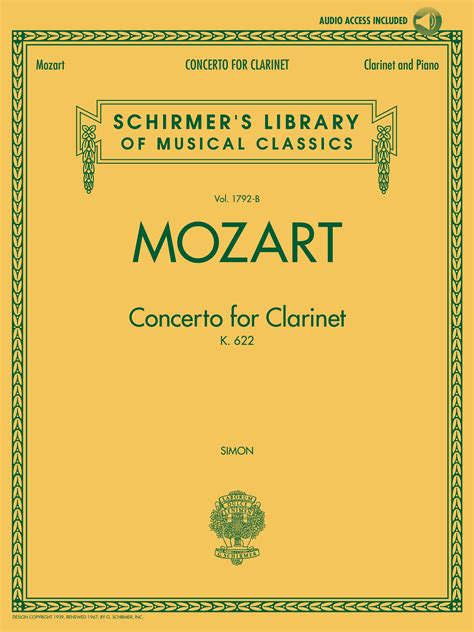 mozart concerto for clarinet k 622 for clarinet and piano schirmers library of musical classics Kindle Editon