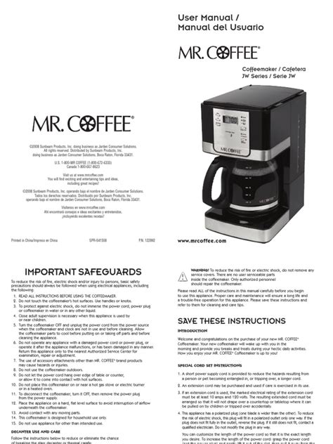 mr coffee instruction manuals PDF