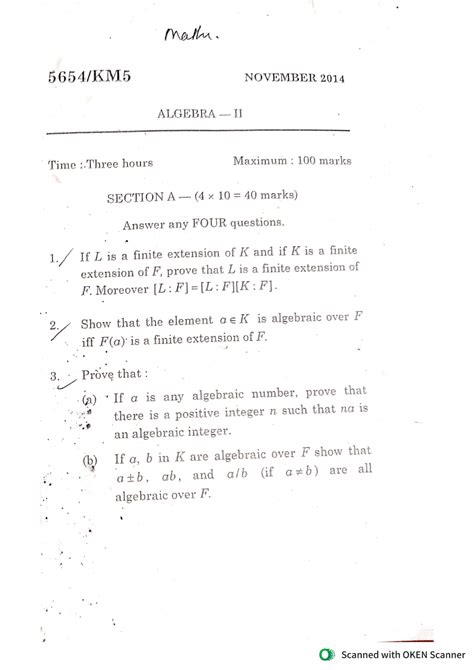 msc maths question paper algebar Epub