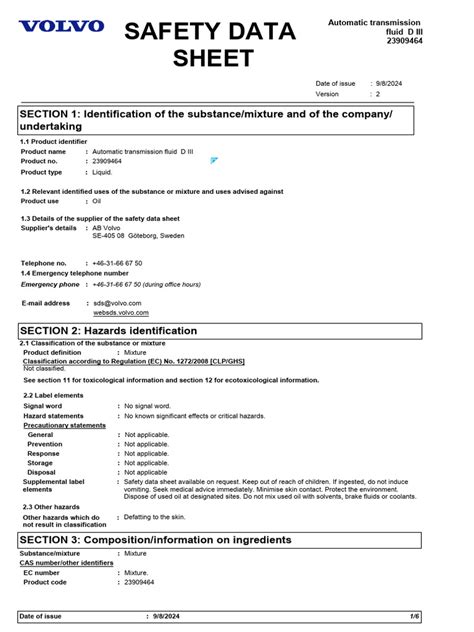 msds automatic transmission fluid PDF