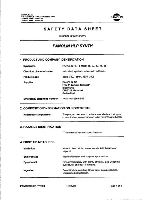 msds for panolin hlp synth Reader
