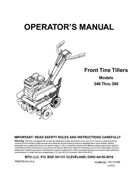 mtd rototiller owners manual Kindle Editon