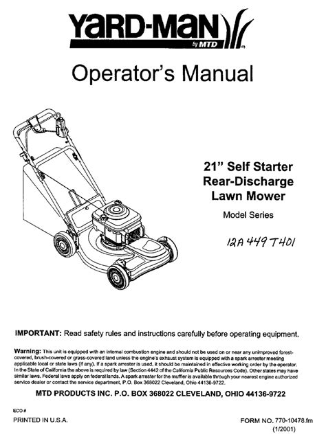 mtd yardman operators manual PDF