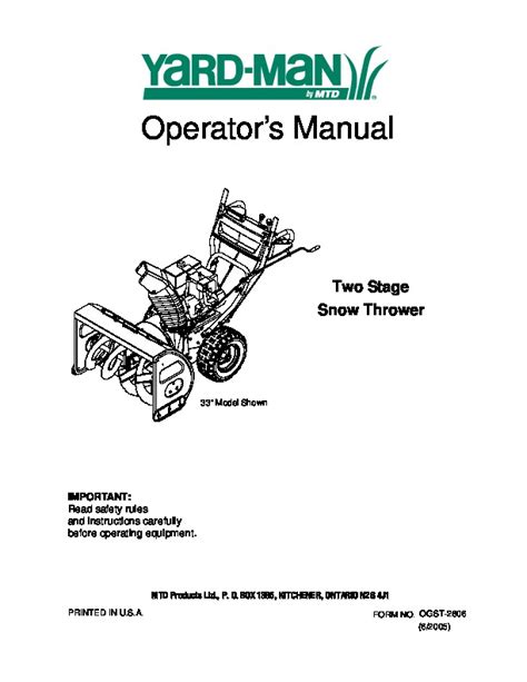 mtd yardman snowblower manual Doc