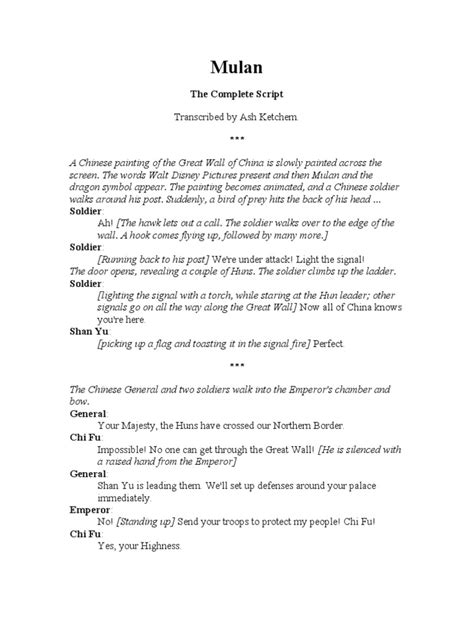 mulan script for school play cast Ebook Reader