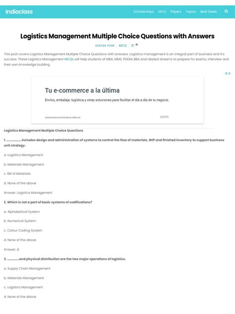 multiple choice questions answers logistics management Doc