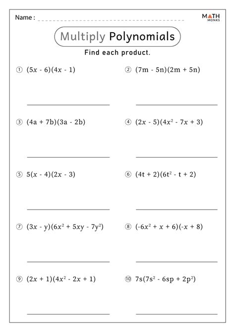 multiplying polynomials worksheets with answers PDF