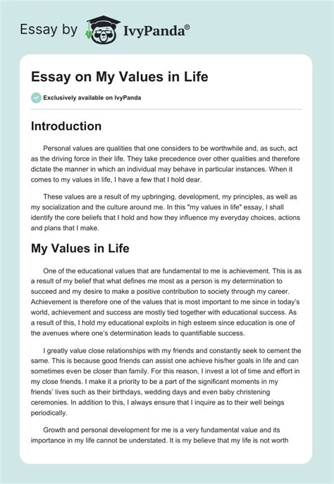 my values in life essay Reader