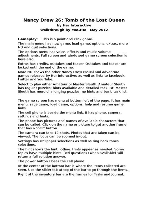 Nancy Drew The Lost Queen Walkthrough