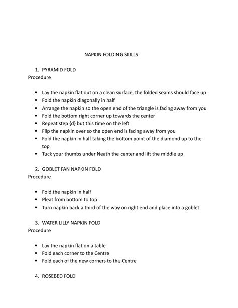 napkin folding training manual Doc