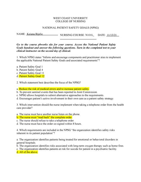 national patient safety goals quiz massachusetts general PDF