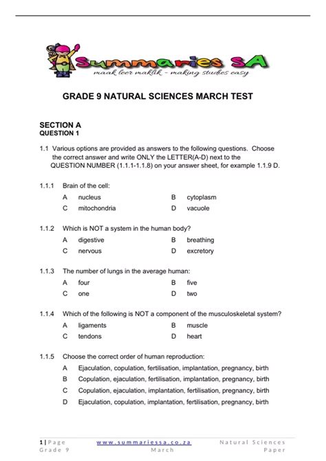 natural science grade 9 question papers Reader