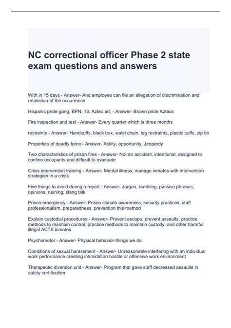 nc correctional officer sergeant exam questions PDF PDF