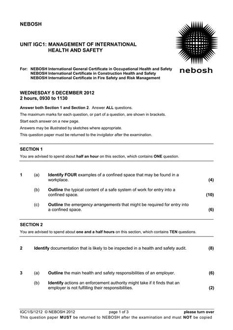 nebosh construction past exam papers PDF