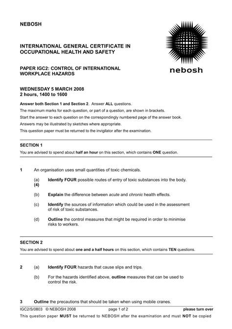 nebosh igc1 past papers PDF