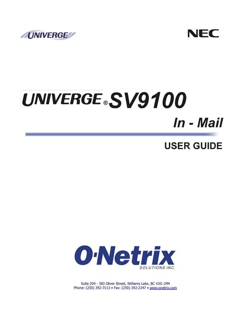 nec sv8100 inmail user guide PDF