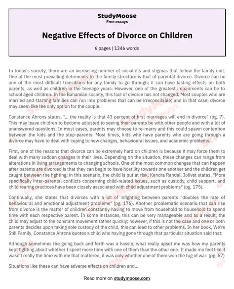 negative effect of divorce on children essay Epub