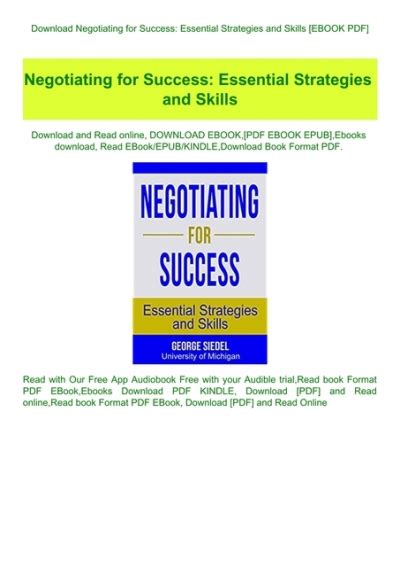 negotiating for success essential strategies and skills Ebook Doc