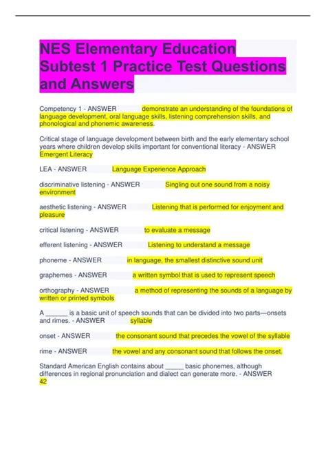 nes elementary education subtest 1 practice test Ebook Kindle Editon