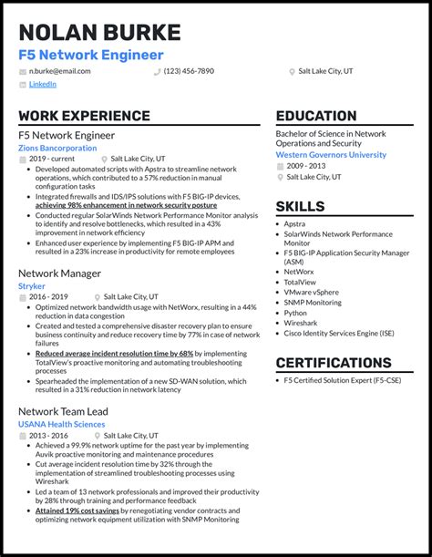 network engineer resume with 2 year experience