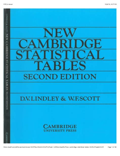 new cambridge statistical tables pdf Epub