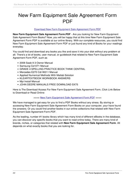 new farm equipment sale agreement form Epub