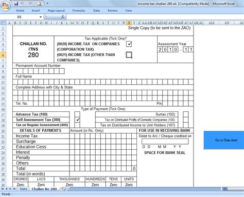 new service tax challan in excel format Reader