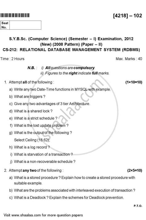 new syllabus rdbms question paper Epub
